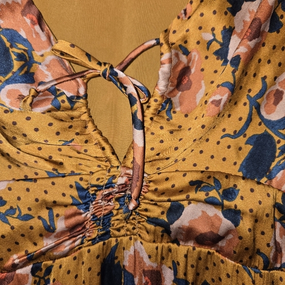 Free People Yellow and Blue Wrap Sundress with Bishop Sleeves - Picture 6 of 7